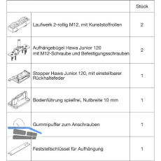 HAWA Junior 120/A Beschlagset Holz ohne Laufschiene