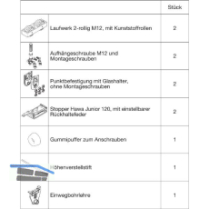 HAWA Junior 120/GP Beschlagset Glas ESG/VSG 8-12 mm ohne Laufschiene