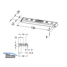 Schlie�blech f�r T�rkantriegel oben, 130 x 24 x 8 mm,Stahl verzinkt silberf�rbig