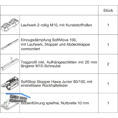 HAWA Junior 100/B Beschlagset Holz SoftStop SoftStop/SoftMove +20 mm (30232)