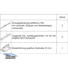 HAWA Junior 100/B Beschlagset Holz SoftMove Tragschraube 20 mm l�nger (30233)