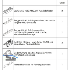 HAWA Junior 100/B-Pocket Beschlagset Holz SoftStop Schraube 20 mm l�nger (30259)
