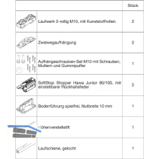 HAWA Junior 100/Z Beschlagset Holz SoftStop Laufschiene L=1800 mm silber