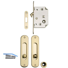 Schiebet�rschloss- u. Griffset, DM 50, Nu� 8 mm, Messing poliert