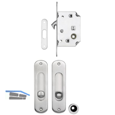 Schiebet�rschloss- u. Griffset, DM 50, Nu� 8 mm, Messing verchromt matt