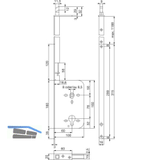 Schiebet�r Stangenschloss Silent Stop, PZW, DM 60, Stulp 315 x 16 mm, verzinkt