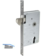 Schiebet�rschloss mit Hakenriegel, PZW, DM 65, VK 9 mm, eckig, Edelstahl