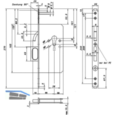Schiebet�rschloss mit Bogenriegel und Springgriff, PZ, DM 55, rund, Edelstahl