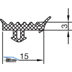 THYSSENKRUPP Syprotech Glasdichtung/Riegel 3 f�r Glas, L=60 m, EPDM schwarz