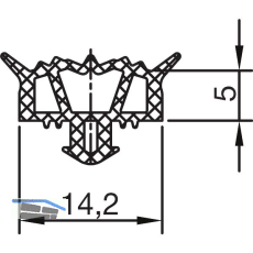 THYSSENKRUPP Syprotech Systemdichtung 5 f�r Glas, L=60 m, EPDM schwarz