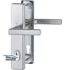 Sicherheits-Dr�ckergarnitur DALLAS auf Langschild PZ 92, VK 10 mm,Edelstahl matt