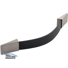 Griff Safari LA 160/192, Breite 224 mm, Leder schwarz/Sockel ZN Edelstahl Effekt