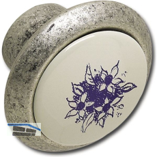 Knopf Tampa � 40 mm, Tiefe 26 mm, ZN/Kunststoff, altsilber/Blume blau