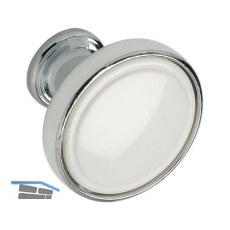 Knopf Anaheim 2 � 23 mm, Tiefe 24 mm, ZN/Kunststoff verchromt poliert/wei�