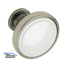 Knopf Anaheim 2 � 30 mm, Tiefe 26 mm, ZN/Kunststoff altsilber/wei�