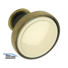 Knopf Anaheim 2 � 23 mm,Tiefe 24 mm, ZN/Kunststoff altmessing br�niert/beige
