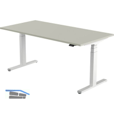 B�rotisch Evo, elektrisch verstellbar, alufarbig, Platte 1400x800 hellgrau