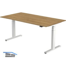 B�rotisch Amica, elektrisch verstellbar, alufarbig, Platte 1400x800 Eiche Natur