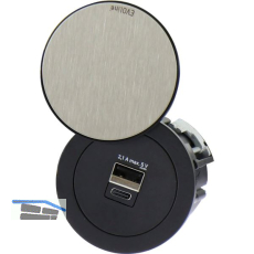 EVOline One 2fach USB Charger A+C mit Drehdeckel schwarz/Edelstahl