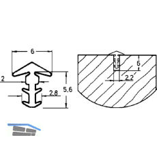 P9003 T�ranschlagprofil, Fr�sbreite 2.2, Fr�stiefe 6, Weichgummi wei�