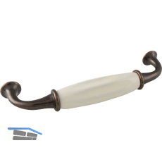 Griff Nysa LA 128 mm, Breite 145 mm, Keramik/ZN elfenbein/bronziert
