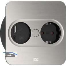 BACHMANN Einbausteckdose TWIST 2 eckig, Schukosteckdose, USB, Edelstahl Effekt
