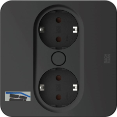 BACHMANN Einbausteckdose TWIST 2 eckig, 2 x Schuko, schwarz matt