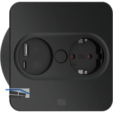 BACHMANN Einbausteckdose TWIST 2 eckig, Schukosteckdose, USB, schwarz matt