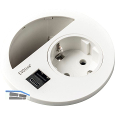 EVOline Circle80 Steckdose mit Kabeldurchgang und USB-A+C-Doppelcharger, wei�