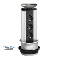 EVOline Port Steckdosenelement 3x Schuko Wippdeckel Edelstahl
