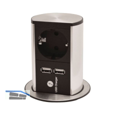 BACHMANN Steckdosenelement Elevator 1 x Schuko.- 2x USB-Ladebuchse, Edelstahl