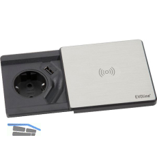 EVOline Square 80 Schuko mit USB-Charger + QI-Charger, Edelstahl