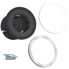 BACHMANN Steckdose PIX 1xSchuko schwarz + Zierring Edelstahl Effekt und wei�