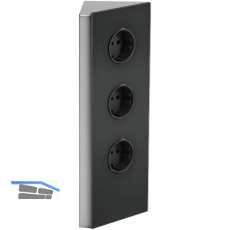 WIPO Steckdosenelement Power Eck G, 3 Schukosteckdosen, Edelstahl/Glas schwarz