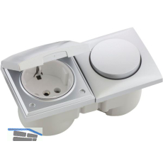 BERKER Integro Flow Schalter/Deckel chrom matt + Steckdose polarwei�