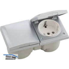 BERKER Integro Flow Doppelsteckdose, Deckel chrom matt, Steckdose wei�