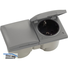 BERKER Integro Flow Doppelsteckdose, Deckel Edelstahl Effekt,Steckdose schwarz