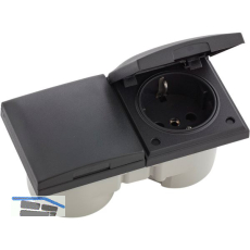 BERKER Integro Flow Doppelsteckdose, Deckel anthrazit, Steckdose anthrazit