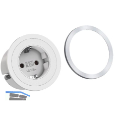 BACHMANN Steckdose PIX 1xSchuko wei� + Zierring Edelstahl Effekt und wei�