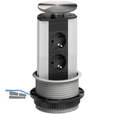 EVOline Port Steckdosenleiste Aluminium eloxiert, 2x Schuko Wippdeckel Edelstahl