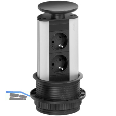 EVOline Port Steckdosenleiste Aluminium eloxiert, 2x Schuko Wippdeckel schwarz