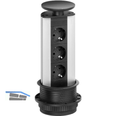EVOline Port Steckdosenleiste Aluminium eloxiert, 3x Schuko Wippdeckel schwarz