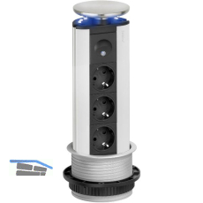 EVOline Port LED Steckdosenleiste Alu 3x Schuko Wippdeckel Edelstahl