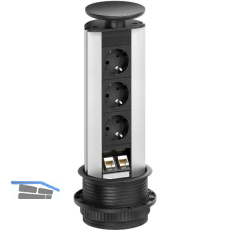 EVOline Port Steckdosenleiste Alu 3x Schuko 2x RJ45 Wippdeckel schwarz