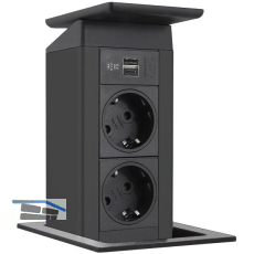 EVOline Port Push schwarz 2x Schuko + USB-A + USB-C Charger Wippdeckel Edelstahl