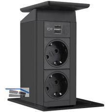 EVOline Port Push schwarz 2x Schuko + USB-A + USB-C Charger Wippdeckel schwarz