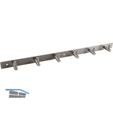 Garderobenleiste Linosa mit 6 Haken, Breite 460 mm, Edelstahl geb�rstet