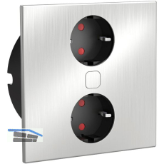HPF Einbausteckdose Duplex-Q, 2 Stk. Schukosteckdosen, Edelstahl