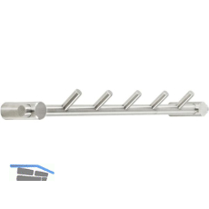 Garderobenleiste Coat mit 5 schr�gen Haken, Breite 320 mm, Edelstahl geb�rstet