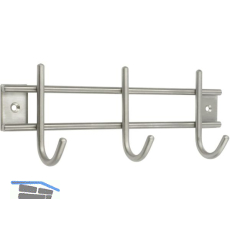 Garderobenleiste Satis mit 3 Haken, Breite 220 mm, Edelstahl geb�rstet